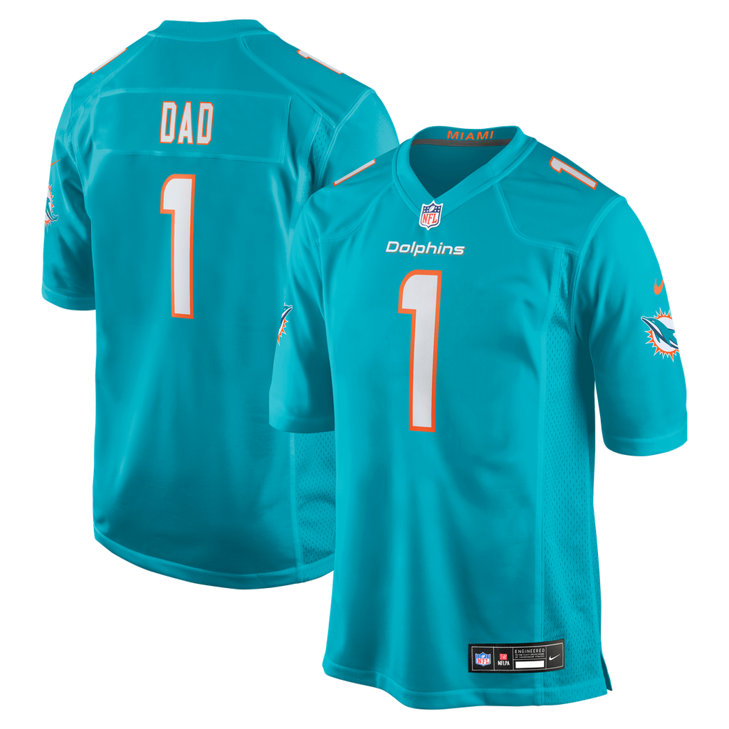 Number 1 Dad Miami Dolphins Game Jersey - Aqua