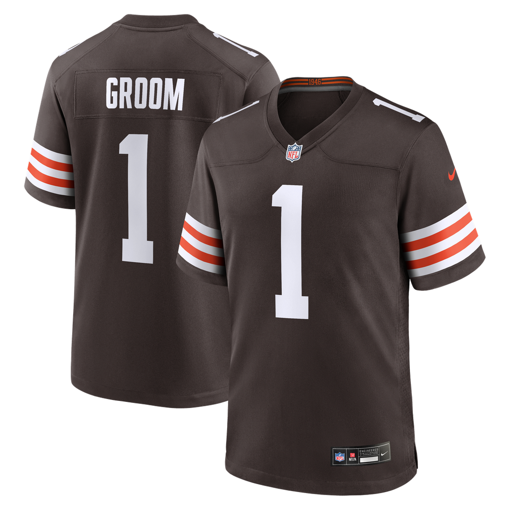 Number 1 Groom Cleveland Browns Game Jersey - Brown